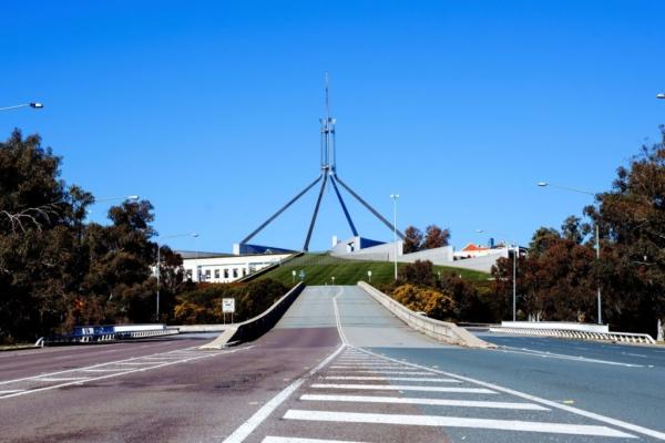 A general view of the roads around the Parliament House building in Canberra, Australia, on Aug. 13, 2021. (Jamila Toderas/AFP via Getty Images)