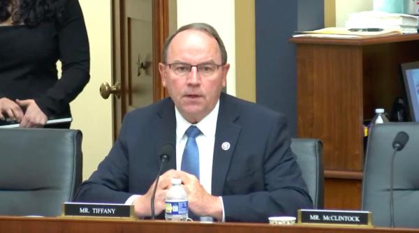 Rep. Tom Tiffany (R-Wis.) asks questions at a House Judiciary Committee hearing on June 21, 2023. (House Judiciary Committee/Screenshot via NTD)