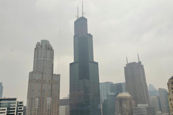 The Willis Tower (formerly Sears Tower) in downtown Chicago on June 27, 2023, where the air quality has been categorized as "unhealthy" by the U.S. Environmental Protection Agency. (Claire Savage/AP Photo)