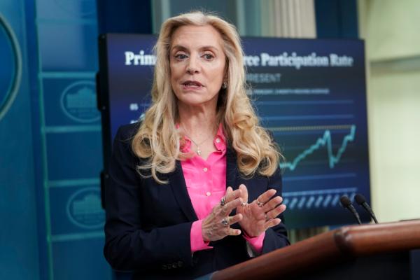 Director of the National Economic Council Lael Brainard speaks during the daily news briefing at the White House on June 27, 2023. (Madalina Vasiliu/The Epoch Times)