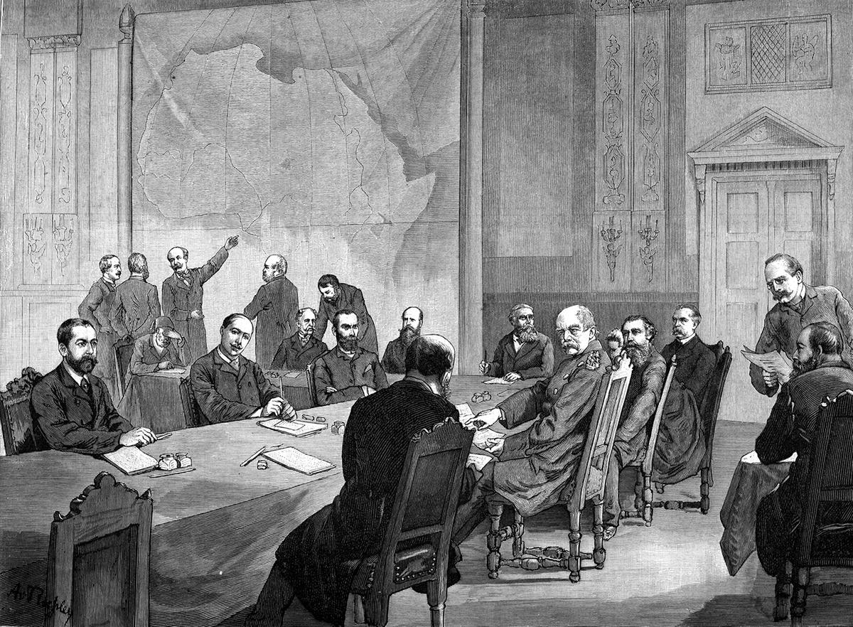 Drawing of the participants in the Berlin conference in 1884. (Public Domain)
