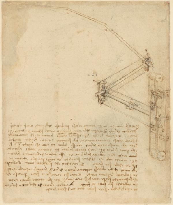 "Study of a Mechanical Wing," circa 1505–1506, by Leonardo da Vinci. Pen and ink on paper; approximately 10 1/2 inches by 8 1/2 inches. "Codex Atlanticus" f. 934r. (Mondadori Portfolio/Veneranda Biblioteca Ambrosiana)