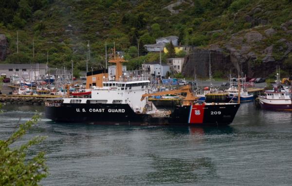 A U.S. Coast Guard ship arrives in the harbor of St. John's, Newfoundland, on June 28, 2023. (Paul Daly/The Canadian Press via AP)
