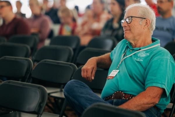 Joel Salatin, founder of Polyface Farm and an organic farming expert, takes a break from his presentations at the Food Independence Summit. (Courtesy of Emma Low/Food Independence Summit)