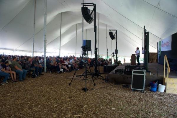 Marcus Wengerd, owner of Berlin Seeds and co-founder of the Food Independence Summit, addresses an audience on the event's first day. (Courtesy of Everitt Townsend)
