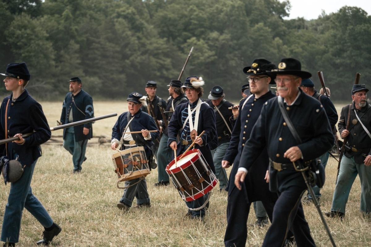 Civil War re-enactors at the Battle of Gettysburg reenactment event in Gettysburg, Pa., on July 2, 2022. (Samira Bouaou/The Epoch Times)
