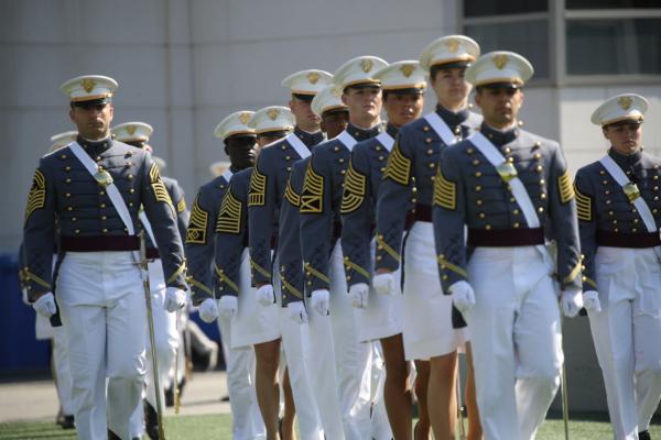 Cadets walk into Michie Stadium during West Point's graduation ceremony in West Point, N.Y., on May 27, 2023. (Spencer Platt/Getty Images)