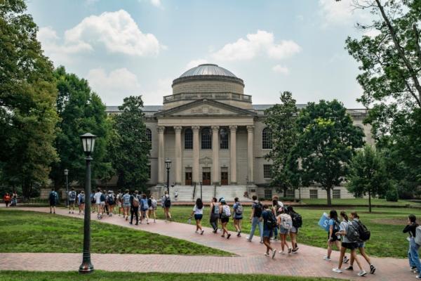 People walk on the campus of the University of North Carolina at Chapel Hill on June 29, 2023. (Eros Hoagland/Getty Images)