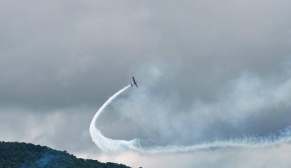 Kirby Chambliss flies his Red Bull Edge 540 during the New York Air Show at Orange County Airport in Montgomery, N.Y., on June 24, 2023. (Petr Svab/The Epoch Times)