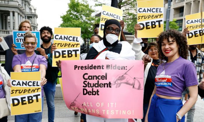 Student-loan borrowers gather near the White House to urge President Joe Biden to cancel student debt on May 12, 2020. (Paul Morigi/Getty Images for We, The 45 Million)