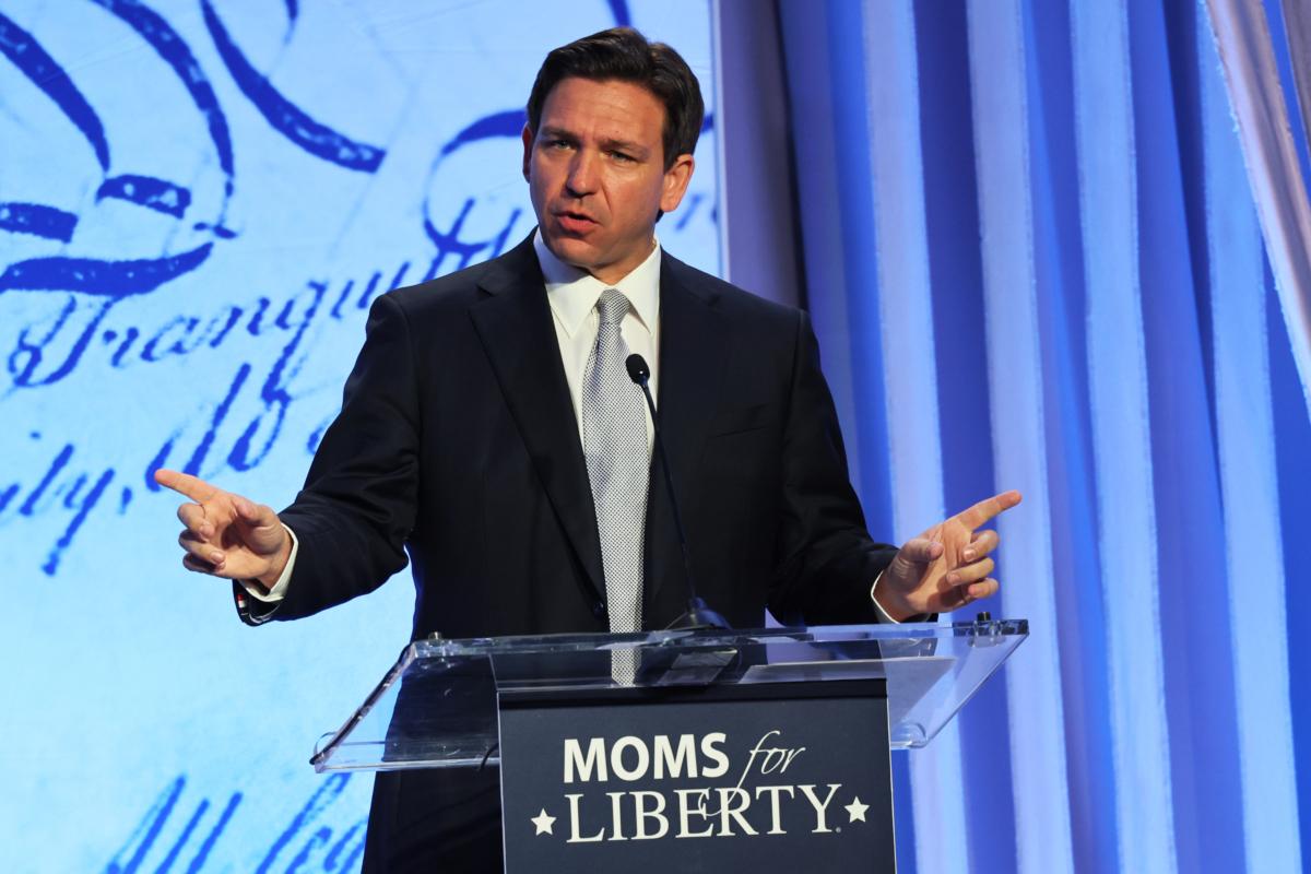 Republican presidential candidate Florida Gov. Ron DeSantis speaks during the Moms for Liberty Joyful Warriors national summit at the Philadelphia Marriott Downtown in Philadelphia on June 30, 2023. (Michael M. Santiago/Getty Images)