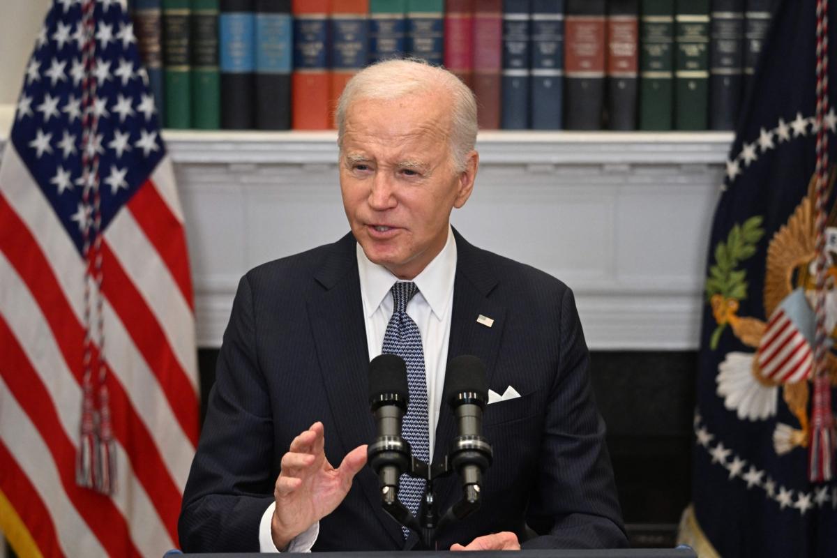 President Joe Biden speaks about the U.S. Supreme Court's decision overruling student debt forgiveness in the Roosevelt Room of the White House on June 30, 2023. (Jim Watson/AFP via Getty Images)