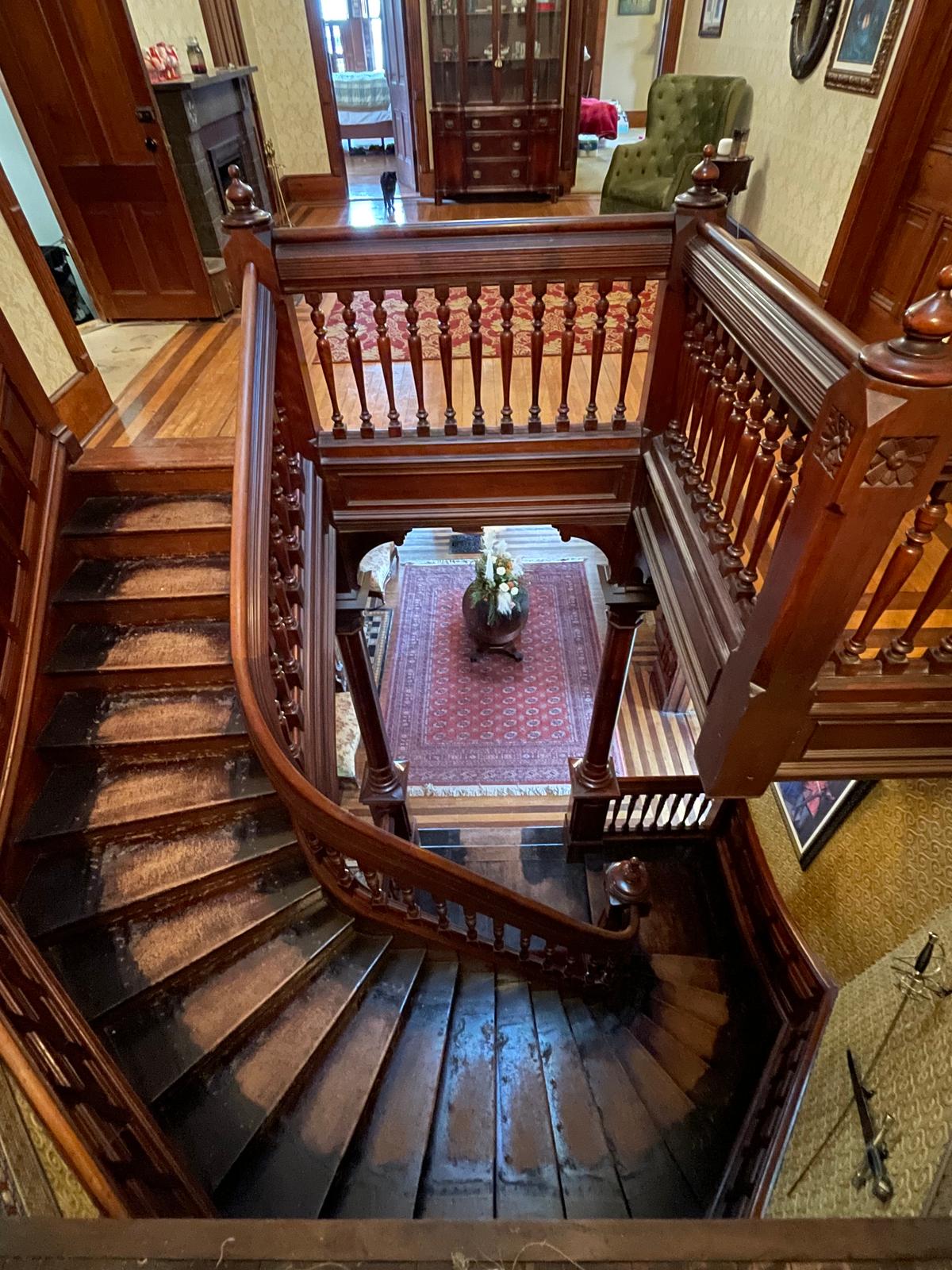 The spiral staircase in the manor adds to its magical qualities. (Courtesy of <a href="https://www.facebook.com/profile.php?id=100076974185503">Krasnesky Manor for Wayward Cats</a>)
