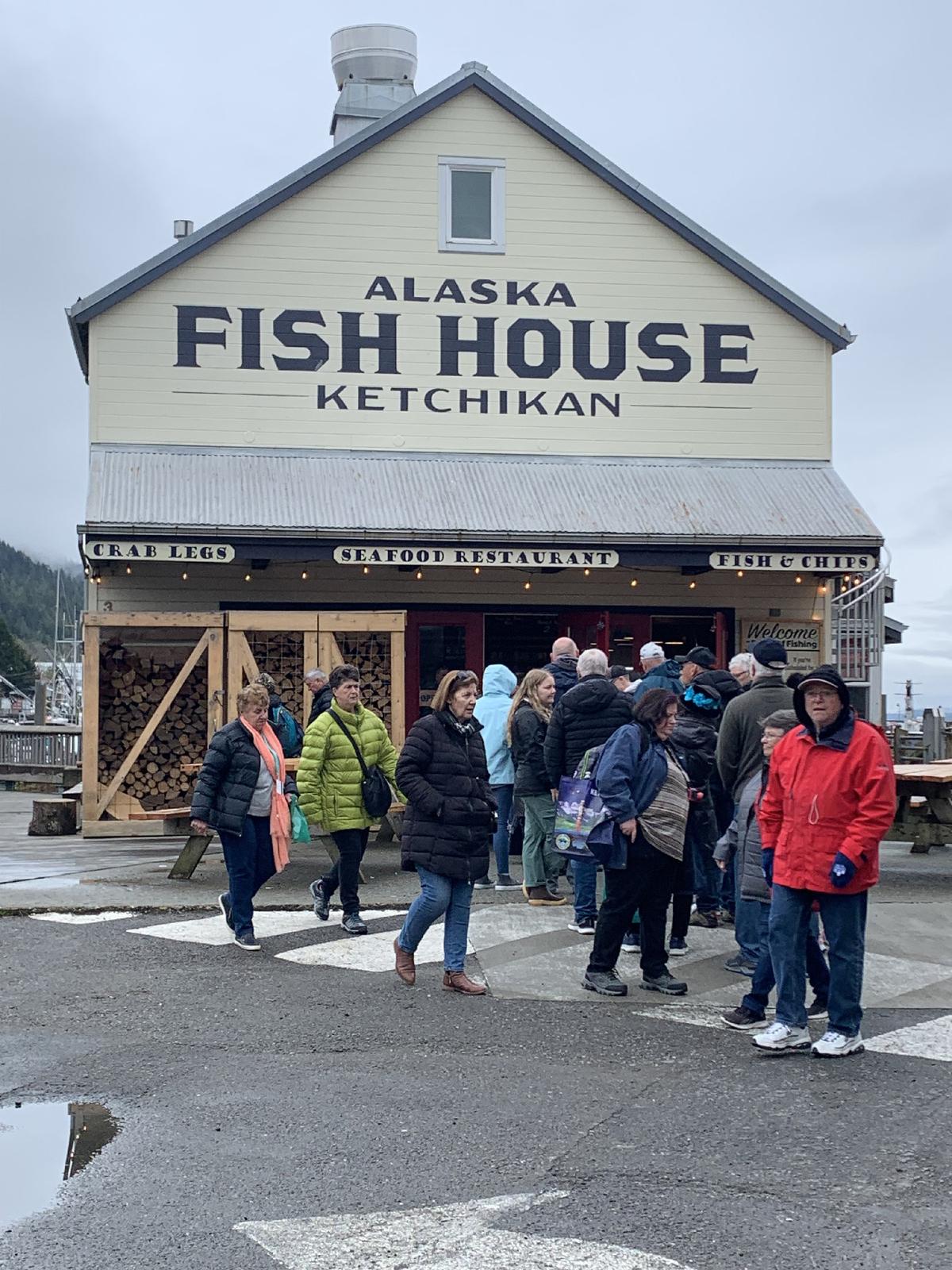 Cruise passengers enjoy a visit to the Alaska Fish House in Ketchikan, Alaska. (Photo courtesy of Sharon Whitley Larsen)