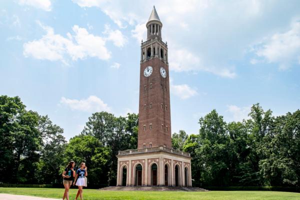 People walk on the campus of the University of North Carolina Chapel Hill on June 29, 2023. The U.S. Supreme Court ruled that race-based admission policies used by Harvard and the University of North Carolina violate the Constitution. (Eros Hoagland/Getty Images)