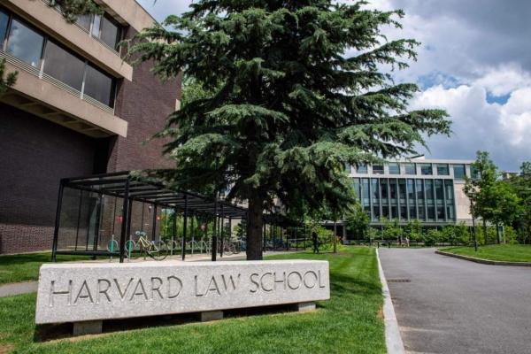 The entrance to Harvard Law School in Cambridge, Massachusetts, on June 29, 2023. (Joseph Prezioso/AFP via Getty Images)