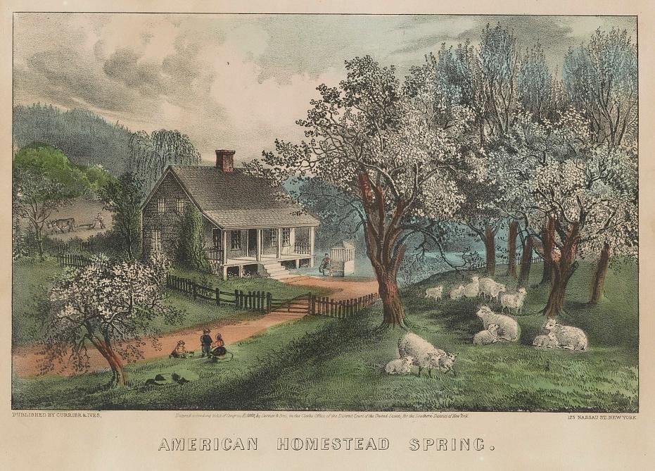 There's something deeply, integrally good that can be found at the intersection of ideal and real. “American Homestead Spring,” circa 1869, by Currier & Ives. (Public Domain)