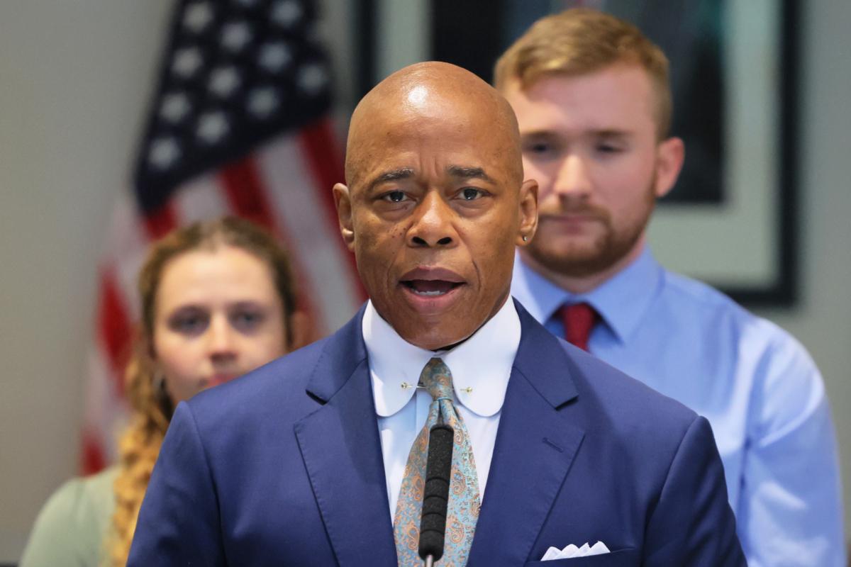 New York City Mayor Eric Adams speaks during a press conference on gun violence at the Office of Chief Medical Examiner in New York City on June 26, 2023. (Michael M. Santiago/Getty Images)