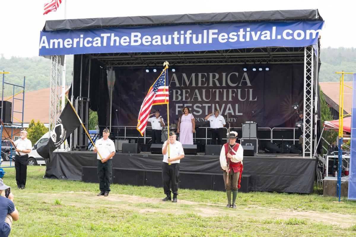 Mika Hale sings "The Star Spangled Banner" at America the Beautiful Festival in Deerpark, N.Y., on July 1, 2023. (Larry Dye/The Epoch Times)