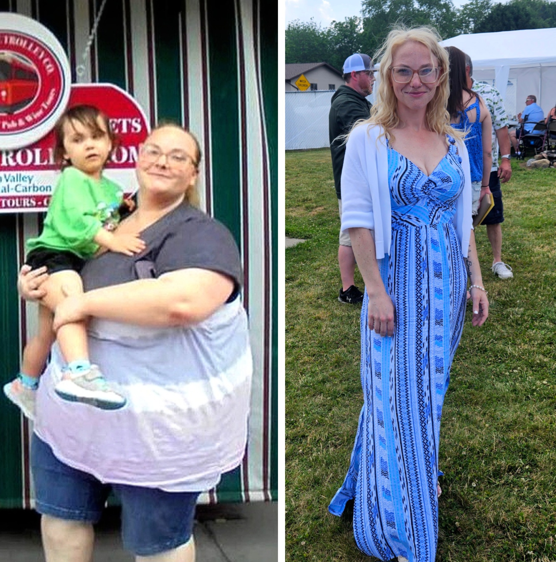 Kimberly Nestorick before and after losing weight. (Courtesy of <a href="https://www.tiktok.com/@shrinking.kim">Kimberly Nestorick</a>)