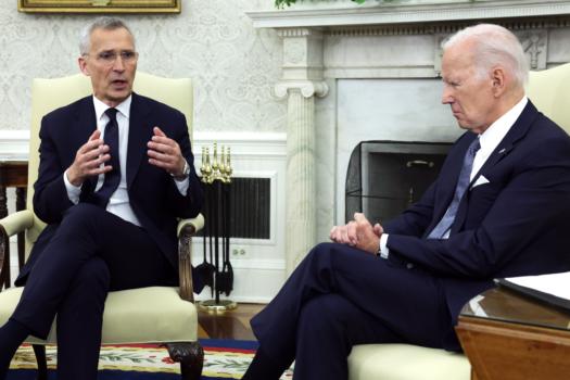 U.S. President Joe Biden meets with Secretary General of NATO Jens Stoltenberg in the Oval Office of the White House in Washington on June 13, 2023. (Alex Wong/Getty Images)