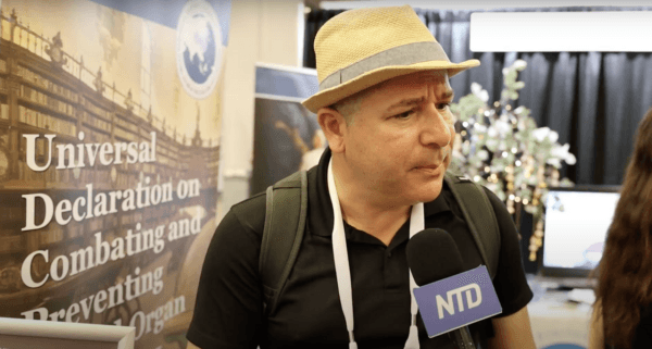 Tony Chacon, head of the Nephrology Nursing Specialty Program at the British Columbia Institute of Technology, speaks about the issue of forced organ harvesting during the 2023 INC Congress, held in Montreal on July 4, 2023. (Yi Ke/NTD)