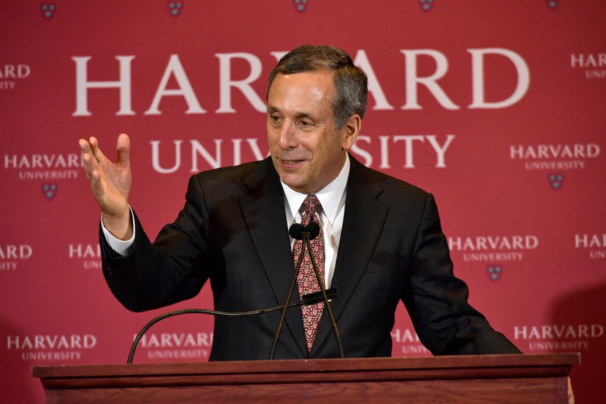 Lawrence Bacow speaks as he is introduced as Harvard University's 29th president during a news conference in Cambridge, Mass., on Feb.11, 2018. (Paul Marotta/Getty Images)
