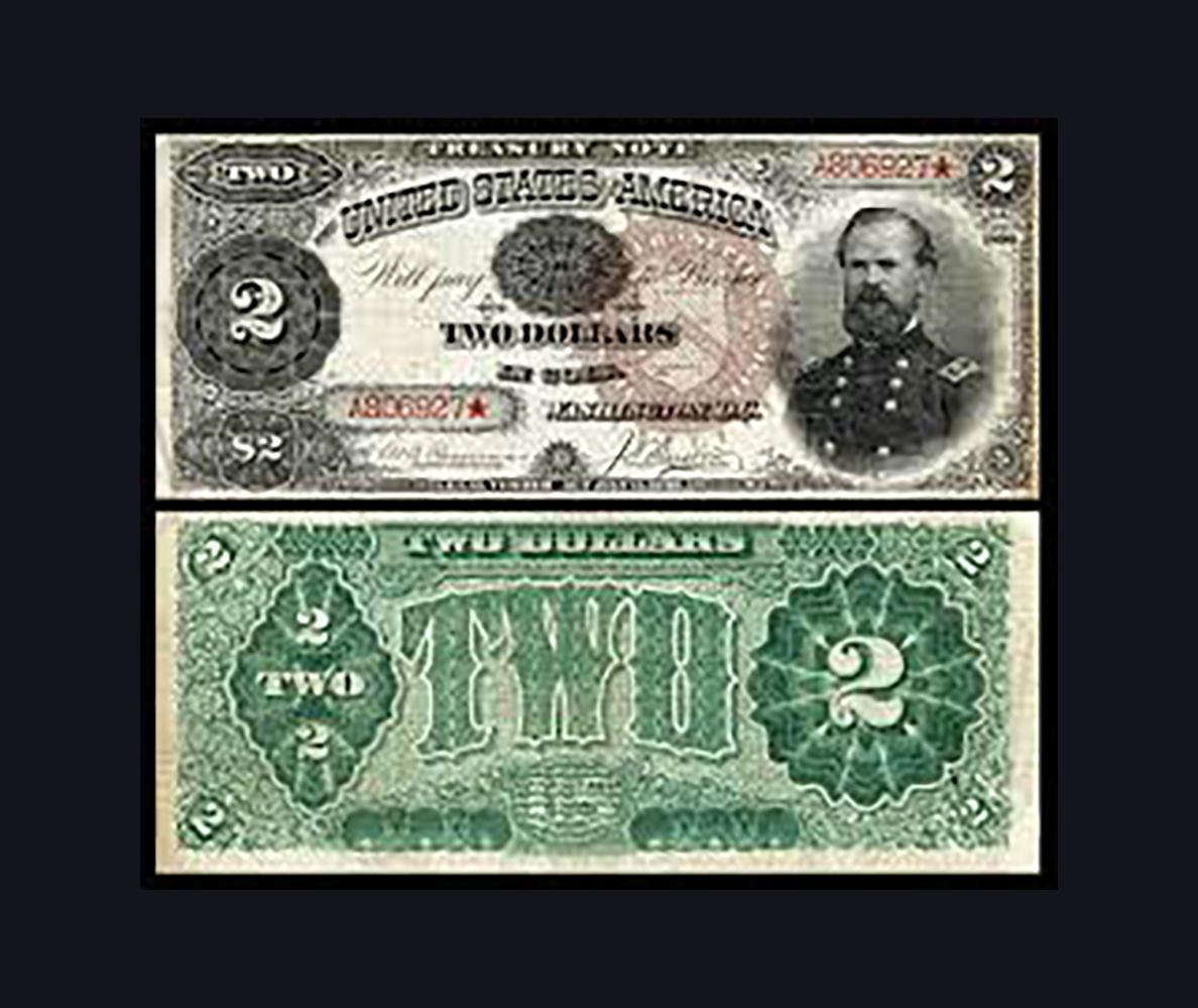 An 1890 $2 note, which uncirculated is valued to fetch as much as $4,500 at auction. (<a href="https://commons.wikimedia.org/wiki/File:1890_two-dollar_bill.jpg">Econ5470group7</a>/CC BY-SA 4.0)
