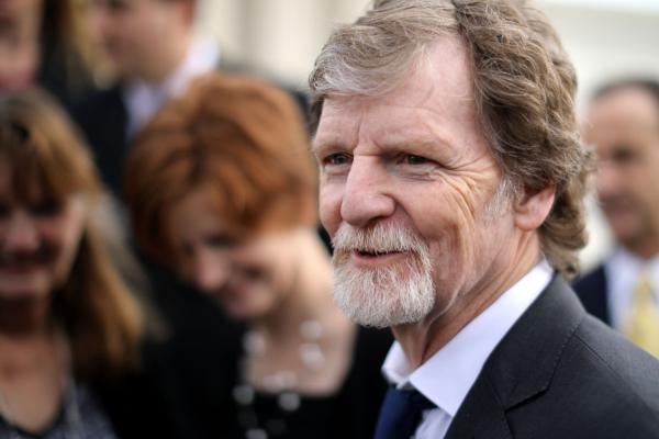 Conservative Christian baker Jack Phillips talks with journalists in front of the Supreme Court after the court heard Masterpiece Cakeshop v. Colorado Civil Rights Commission in Washington on Dec. 5, 2017. (Chip Somodevilla/Getty Images)