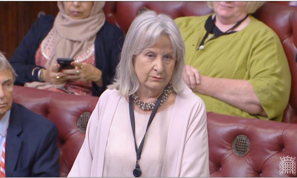Baroness Helena Kennedy speaking in the House of Lords in London on July 6, 2023. She has called for more sanctions against China-backed Hong Kong leaders who have placed bounties on the heads of exiled pro-democracy activists. (Parliament TV/Screenshot via The Epoch Times)