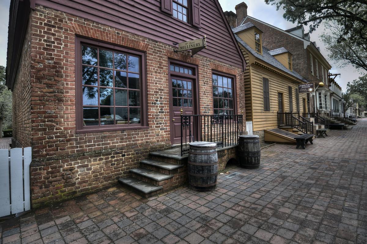 Colonial Williamsburg Millinery Store at dusk. (Dreamstime)