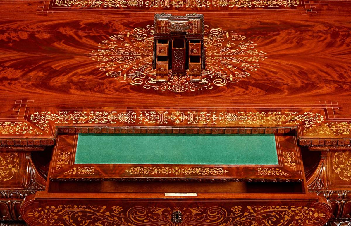 A secret compartment pops up from the center of the writing table's desktop. (Courtesy of <a href="https://rauantiques.com/">M.S. Rau, News Orleans</a>)