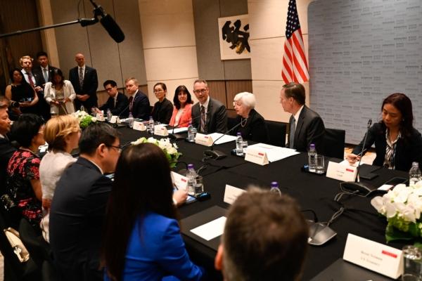 U.S. Treasury Secretary Janet Yellen attends a business round table with members of the American Chamber of Commerce in China in Beijing on July 7, 2023. (Pedro Pardo/AFP via Getty Images)