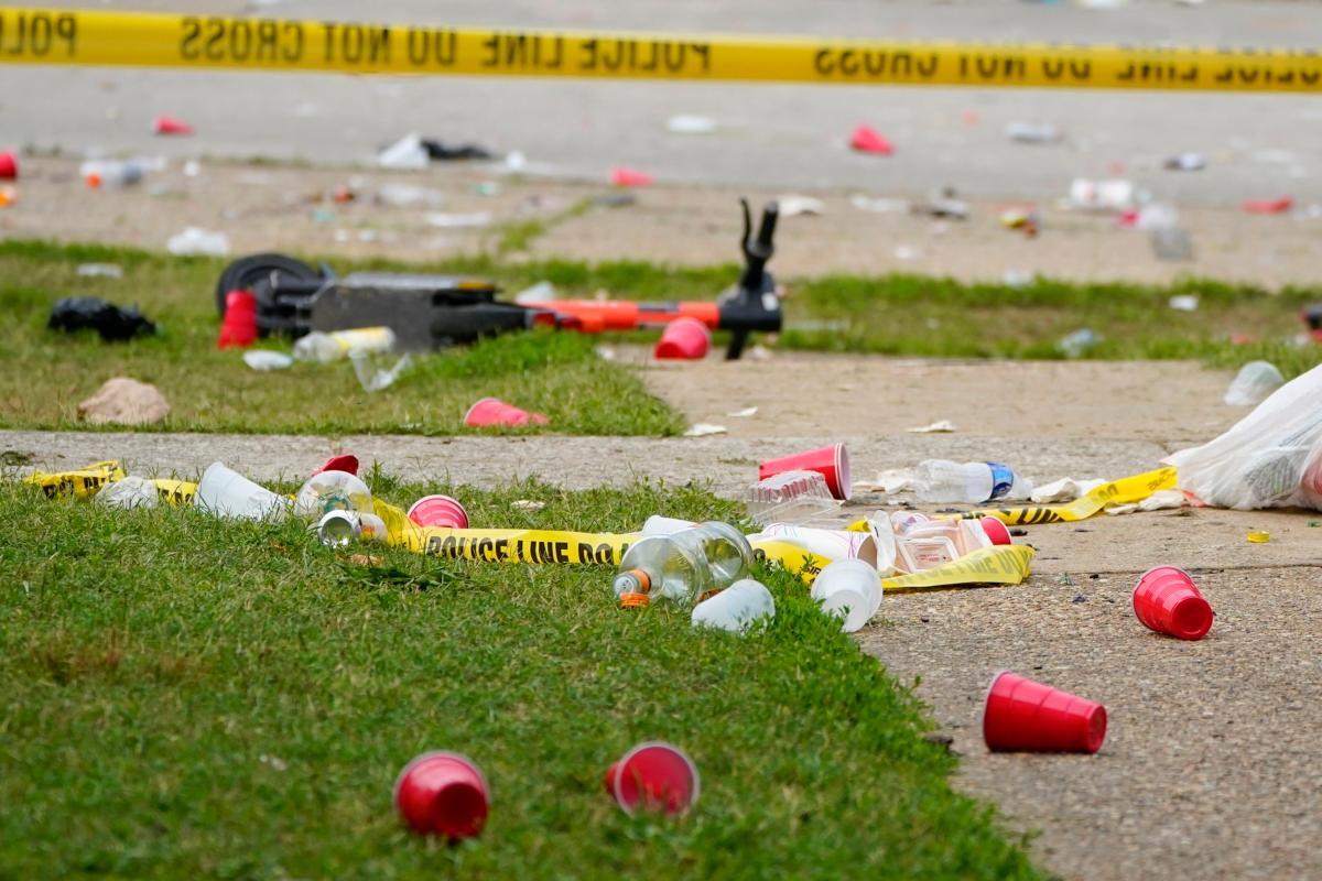 Party debris in the area of a mass shooting incident in the Southern District of Baltimore on July 2, 2023. (Julio Cortez/AP Photo)