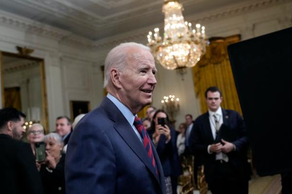 U.S. President Joe Biden departs after speaking during an event about lowering health care costs in the East Room of the White House in Washington on July 7, 2023. (Drew Angerer/Getty Images)
