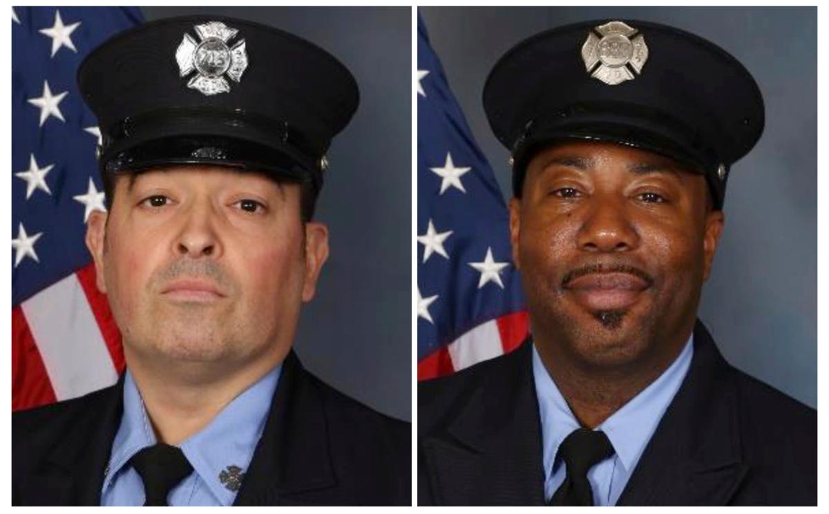 Newark firefighters Augusto Acabou (L) and Wayne Brooks Jr in a combo of undated images. (Newark Department of Public Safety via AP)
