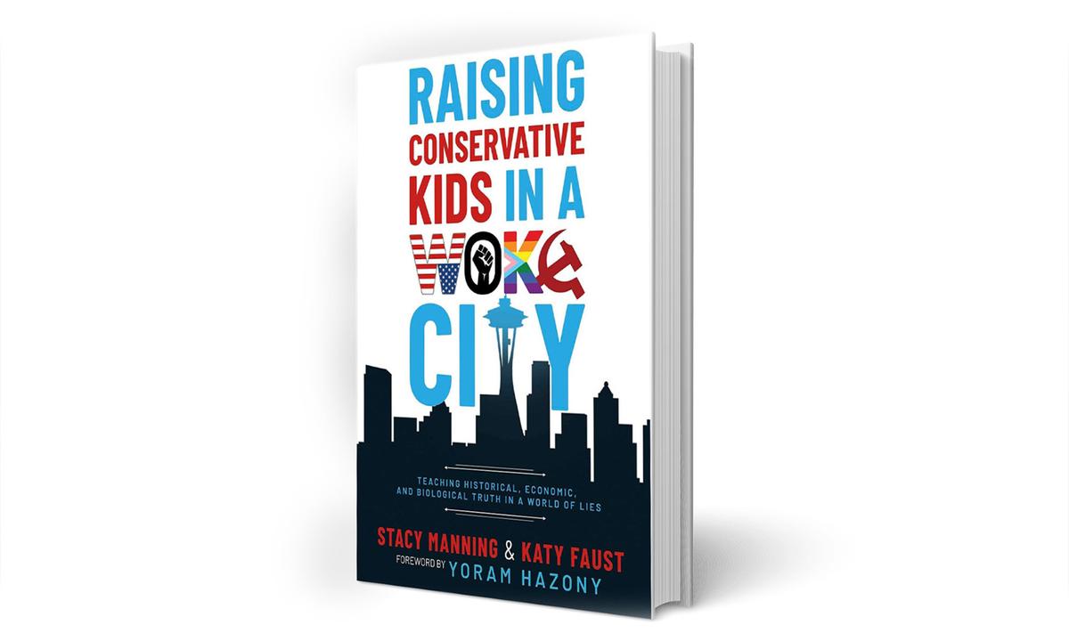 The cover of the book, “Raising Conservative Kids in a Woke City: Teaching Historical, Economic, and Biological Truth in a World of Lies," by Stacy Manning and Katy Faust. (Courtesy of <a href="https://thembeforeus.com/">Katy Faust and Stacy Manning</a>; MockupSpot/Shutterstock)