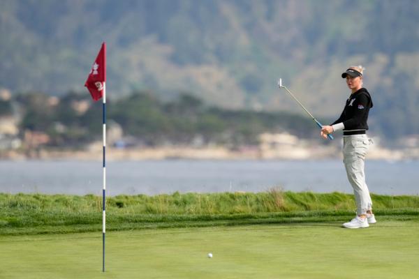 Charley Hull, of England, follows her putt on the 17th green during the final round of the U.S. Women's Open golf tournament at the Pebble Beach Golf Links, in Pebble Beach, Calif., on July 9, 2023. (Godofredo A. Vásquez/AP Photo)