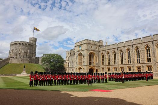 The Guard of Honour formed of The Prince of Wales’s Company of the Welsh Guards in formation ahead of a meeting between King Charles III and the President of the United States, Joe Biden at Windsor Castle in Windsor, England on July 10, 2023. (Chris Jackson - WPA Pool/Getty Images)