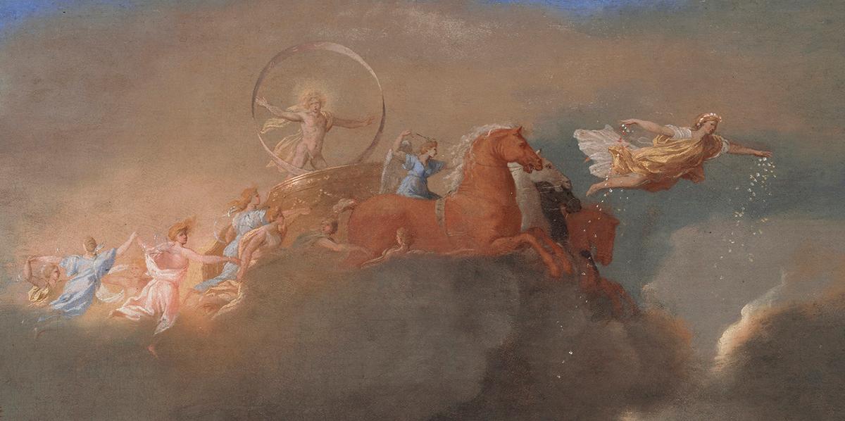 Detail of Aurora leading a procession across the morning sky from Poussin's “A Dance to the Music of Time.” (Public Domain)