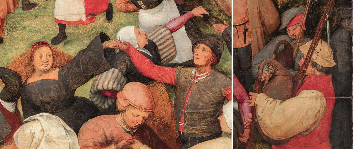 Details of the bride (L) and the fiddler from "The Wedding Dance" by Pieter Bruegel the Elder. (Public Domain)