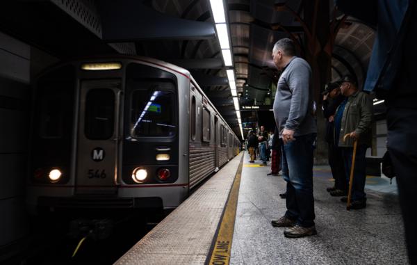Former Los Angeles Sheriff Alex Villanueva uses the Los Angeles Metro system in Los Angeles on April 19, 2023. (John Fredricks/The Epoch Times)
