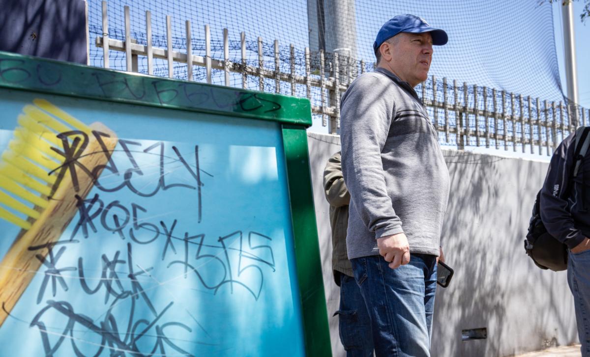 Former Los Angeles County Sheriff Alex Villanueva uses the Metro system in Los Angeles on April 19, 2023. (John Fredricks/The Epoch Times)