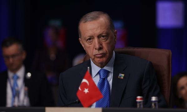 Turkish President Recep Tayyip Erdogan attends the first day of the 2023 NATO Summit in Vilnius, Lithuania, on July 11, 2023. (Sean Gallup/Getty Images)