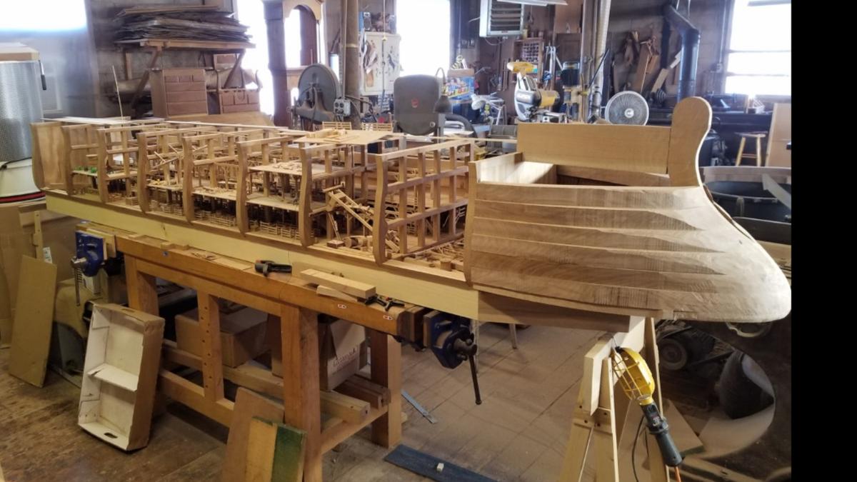 Mr. Jenkins's Noah's Ark model being built in the woodworking shop. (Courtesy of Mackie Jenkins)