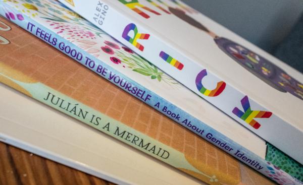 Transgender affirming childrens books in Irvine, Calif. on Aug. 30, 2022. (John Fredricks/The Epoch Times)