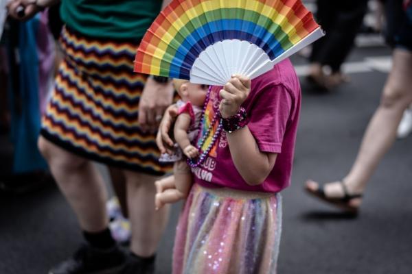 A young girl at the annual New York City Pride March on June 25, 2023. (Samira Bouaou/The Epoch Times)