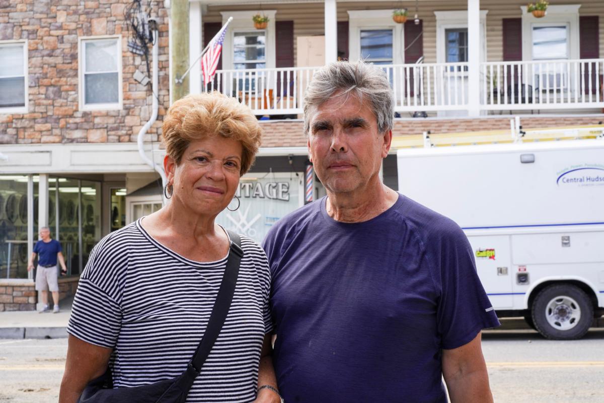 Maria and Stephen Arnesen on Main Street in the village of Highland Falls, N.Y., on July 10, 2023. (Cara Ding/The Epoch Times)
