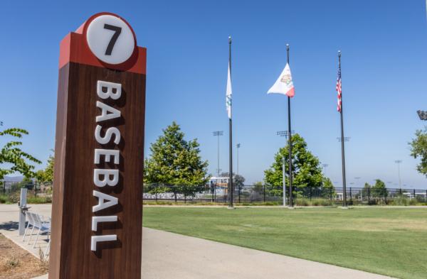 A baseball field at the Great Park of Irvine, Calif., on July 11, 2023. (John Fredricks/The Epoch Times)