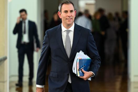 Treasurer Jim Chalmers during the budget lockup at Parliament House in Canberra, Australia, on May 9, 2023. (Martin Ollman/Getty Images)